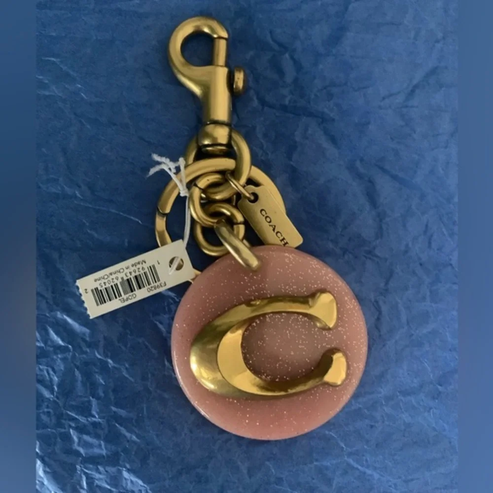 Coach Pink and Gold Monogram Bag Charm/Keychain